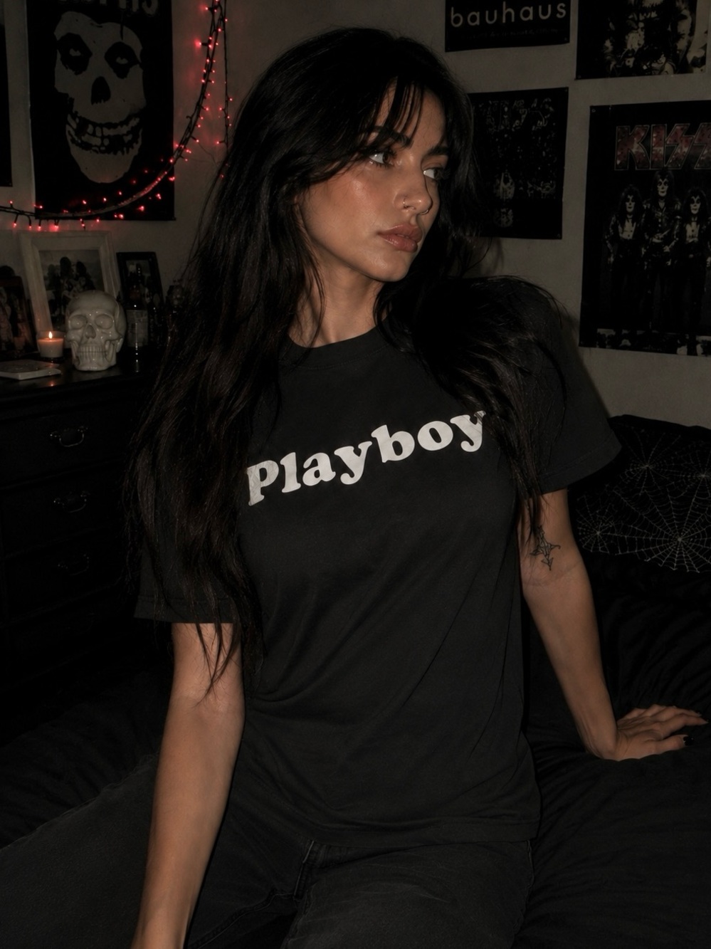 ❤️45-55% OFF BUNDLES🩷 PLAYBOY Black Essential Logo Tee with White Font- Women’s